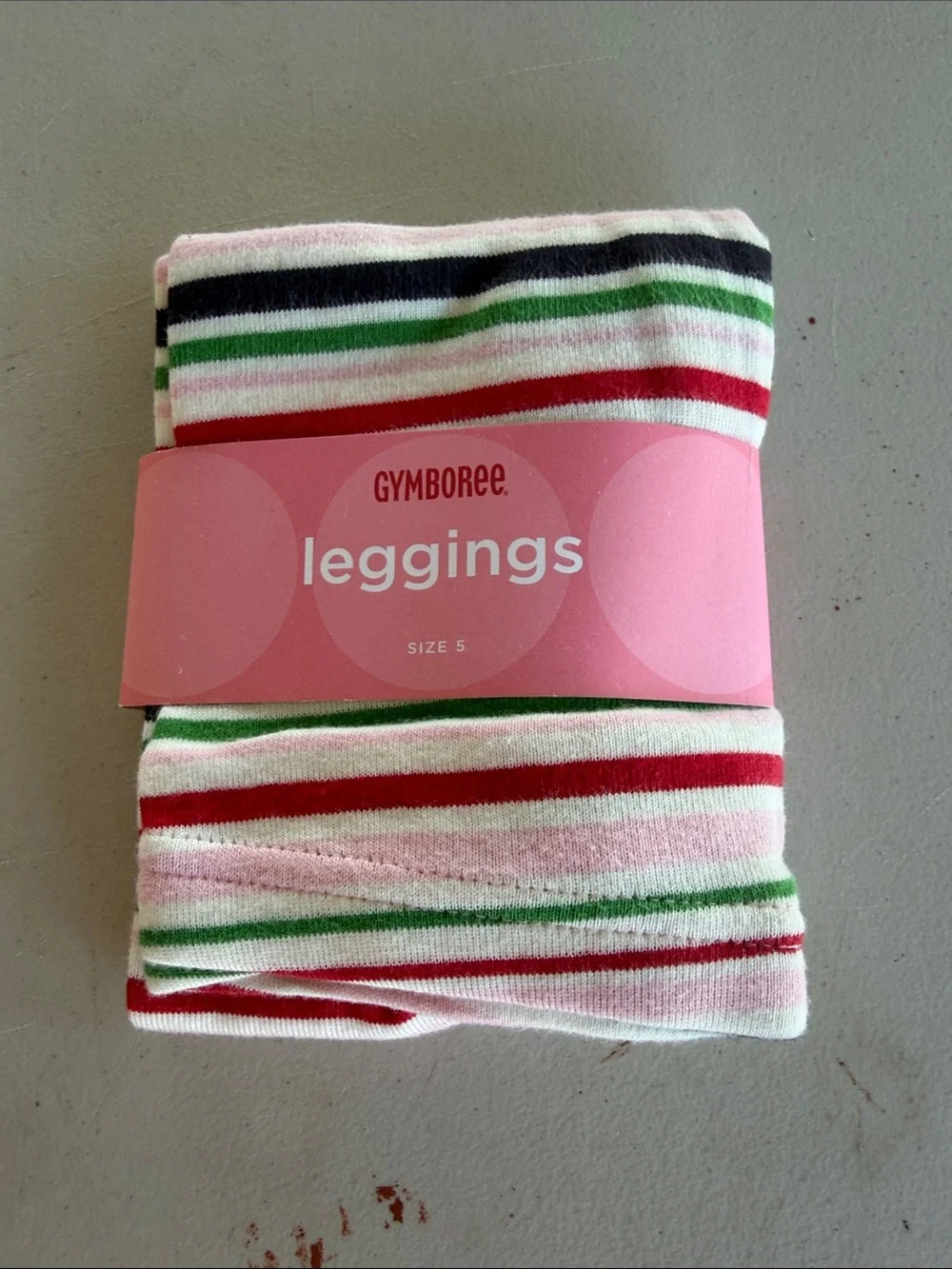 NWT Gymboree Pink Striped Kids Leggings with Red, Green & Black Accents
